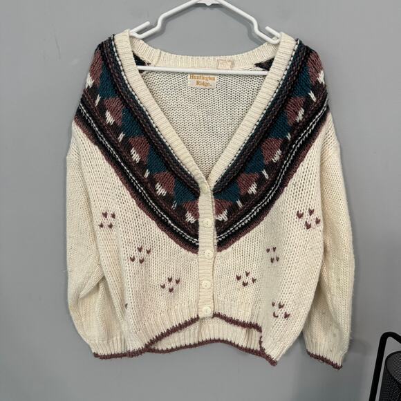 Vintage Huntington Ridge Hand Knitted Cozy Cardigan Sweater Size Medium Ramie - Picture 1 of 7